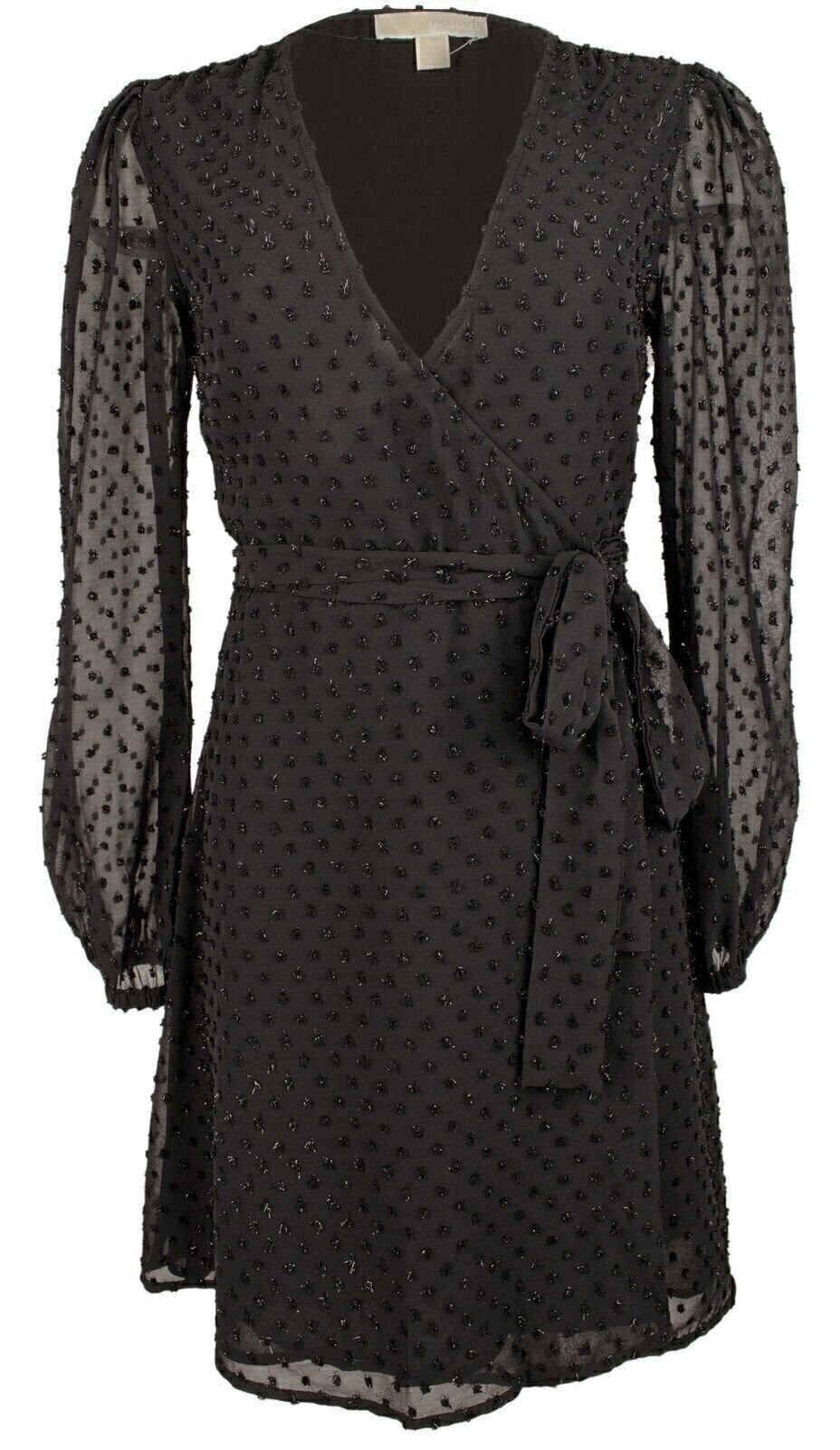 Michael Kors Women’s Swiss Dot Wrap Long Sleeve Sheer Dress
