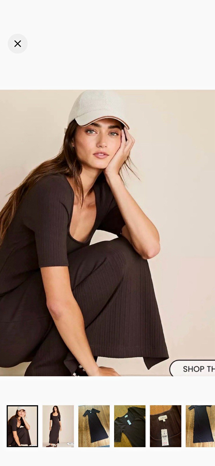 Lou & Grey Brown Ribbed Knit Maxi Bodycon Dress Scoop Neck Side Slit M