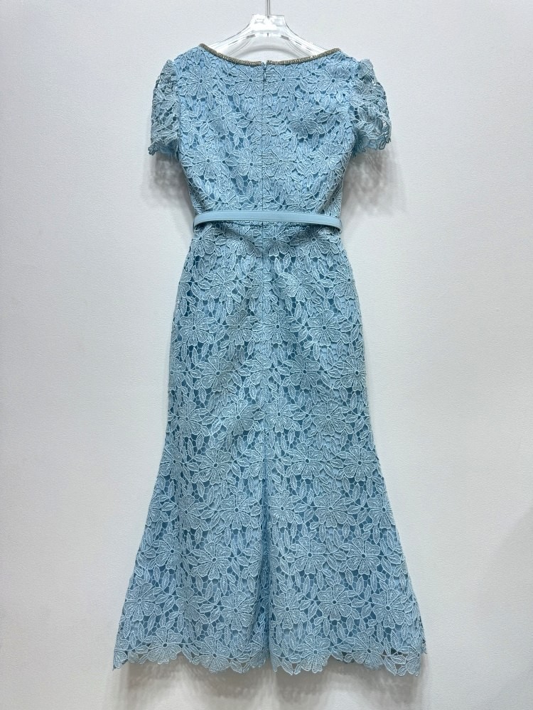 French Style Womens Lace Slim Short Sleeve Square Neck Mid Long Fishtail Dresses