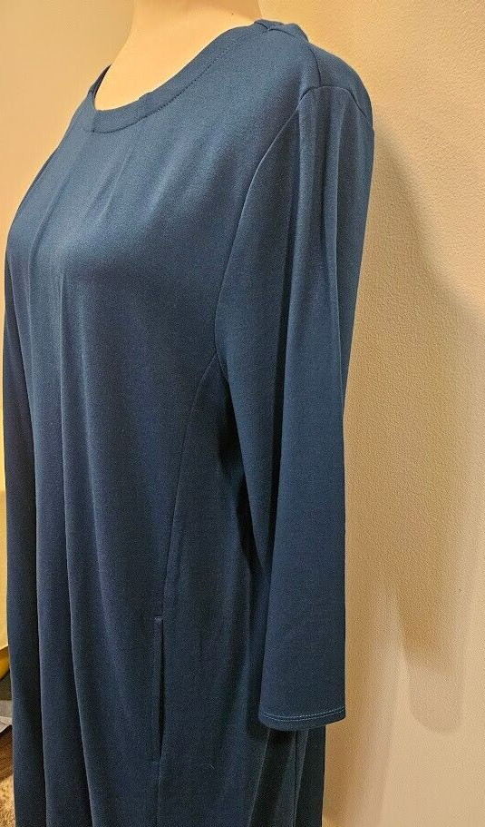 NWT J Jill Versatile Ponte Dark Teal Blue Dress 3/4 Sleeves Side Pockets XLP