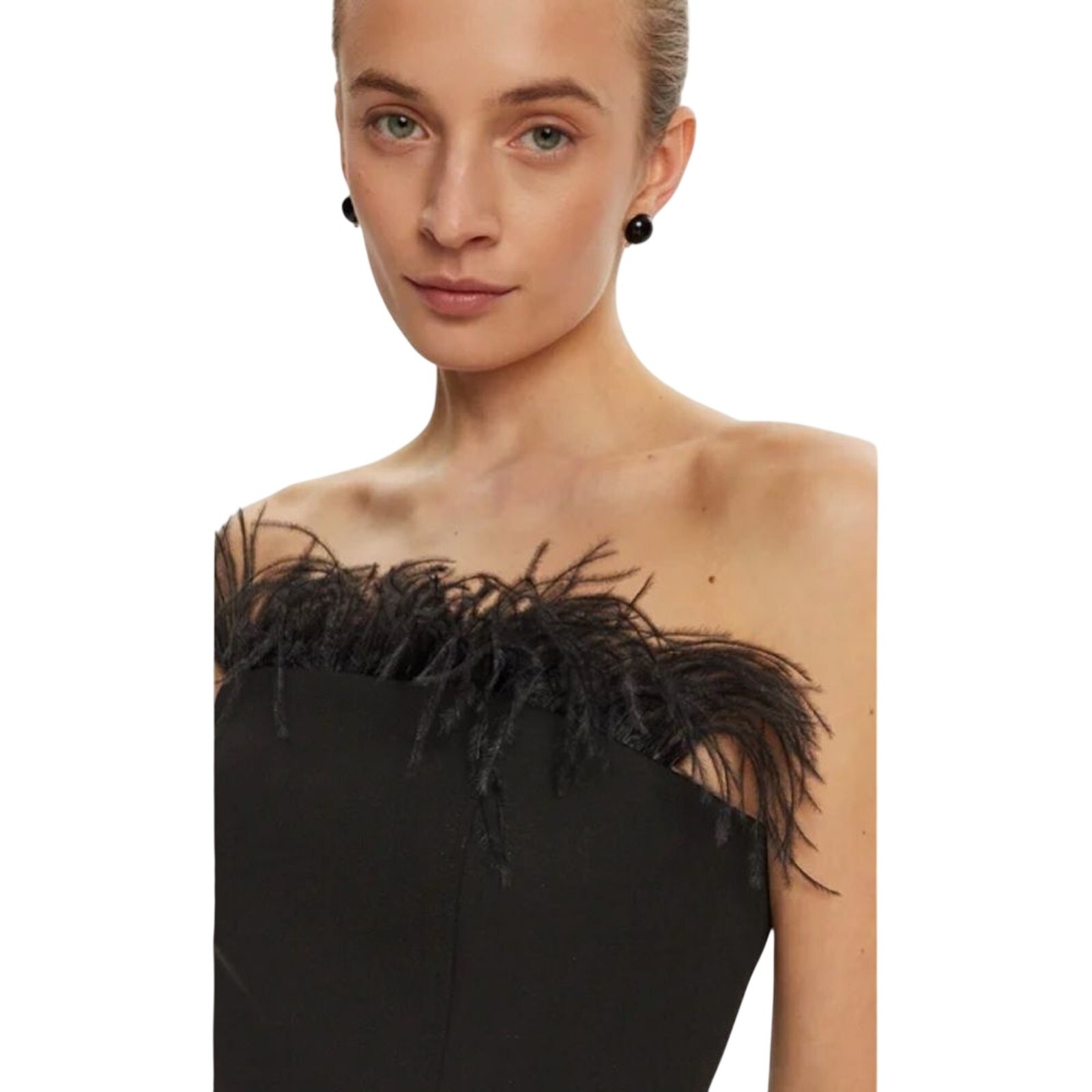 Marcella Lira $490 Black Strapless Dress with removable ostrich feathers Size 2