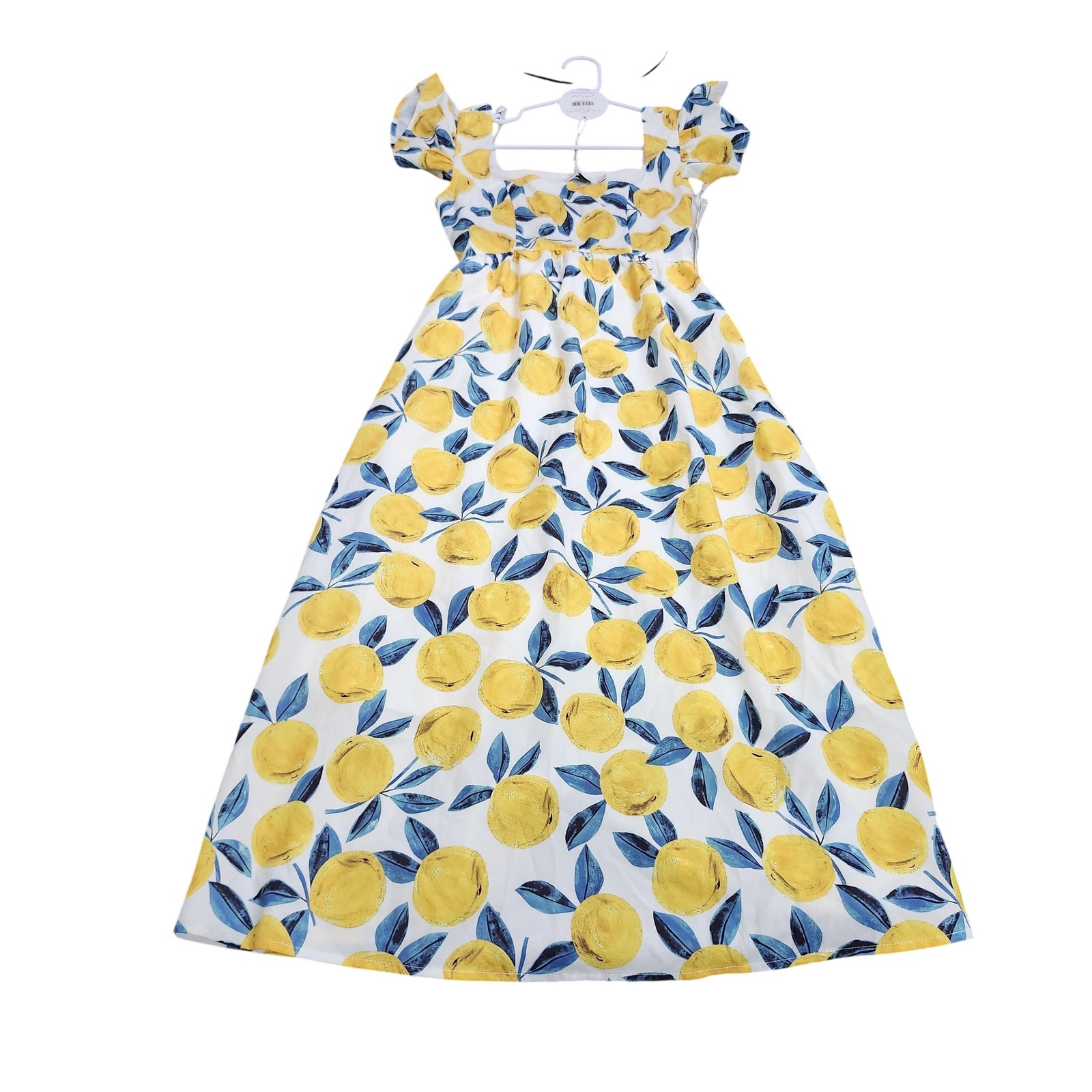 Petal & Pup Diyana Dress Womens 0 Yellow Lemon Print Puff Sleeve Midi Sundress