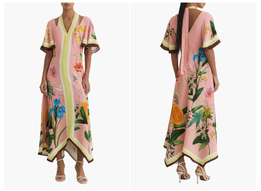 AUTH REISS Flossy Floral Print Midi Dress Pink