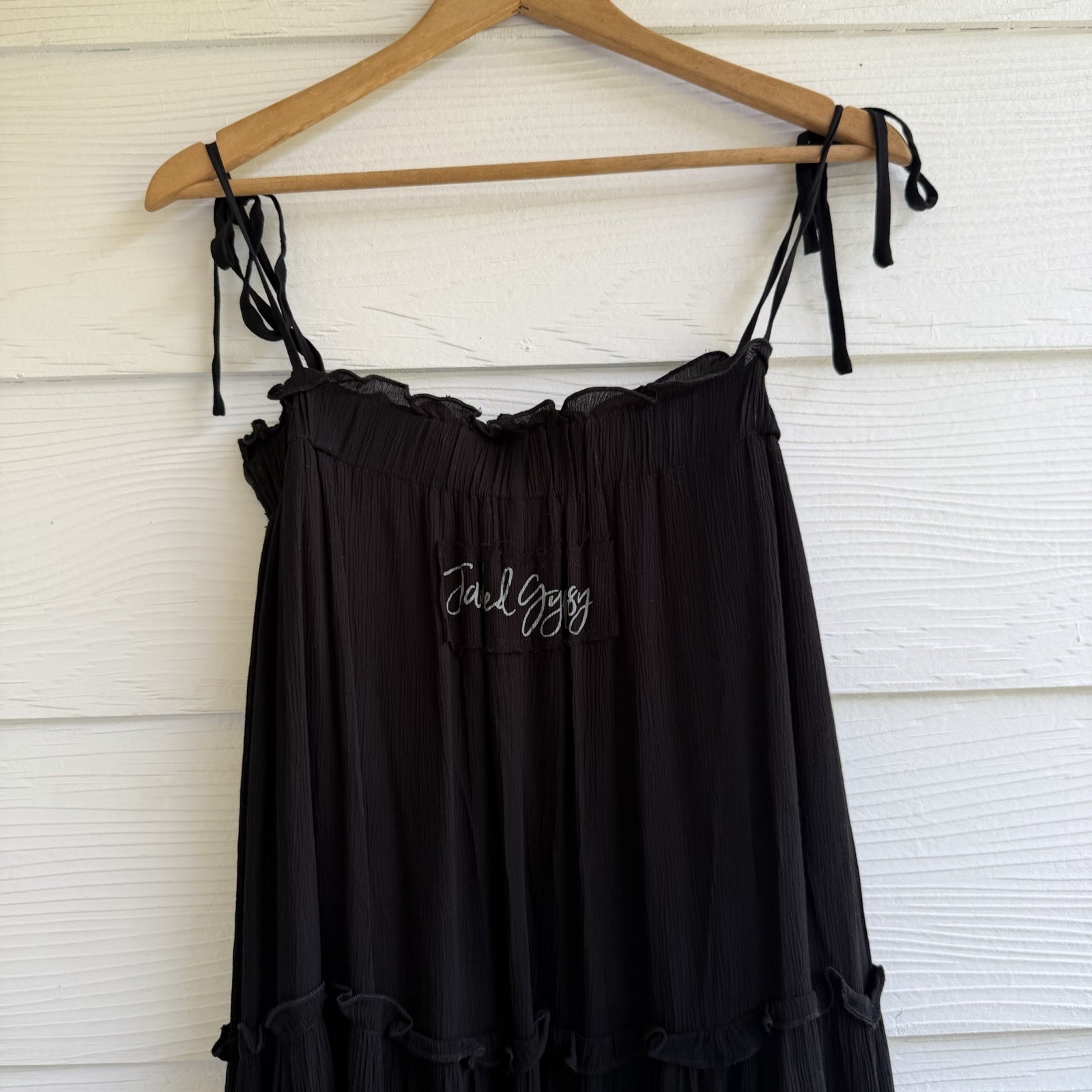 Jaded Gypsy Boho Spaghetti Strap Maxi Dress Black Tiered Elastic