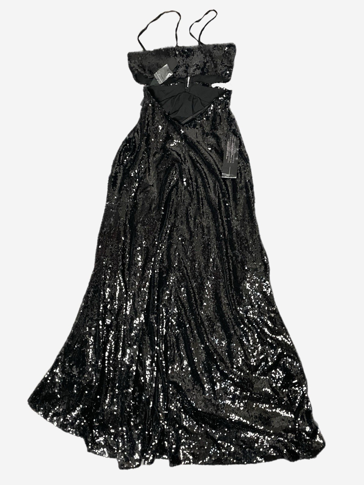 BCBGMaxAzria NWT Giacomo Black sequin cut out open back formal maxi gown slit 0