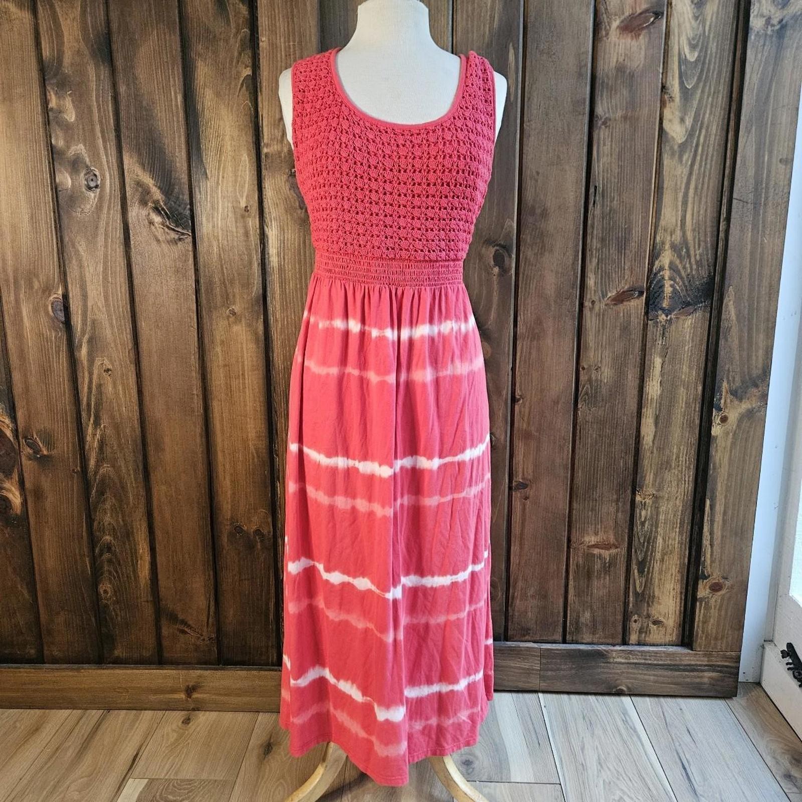 Charter club coral pink cotton crochet maxi dress, medium