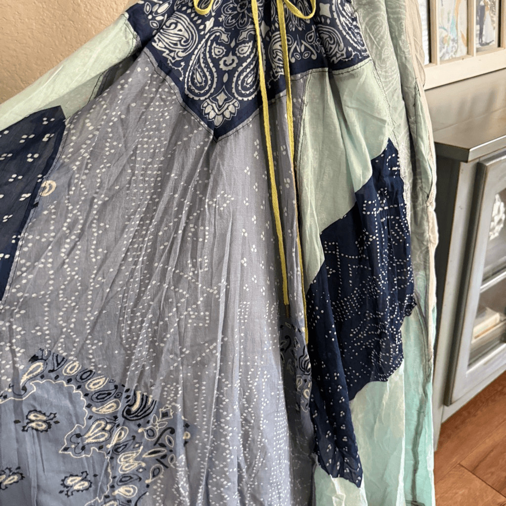 NWT Free People Womens Patchwork Halter Happy Days Maxi Dress Indigo Combo M/L