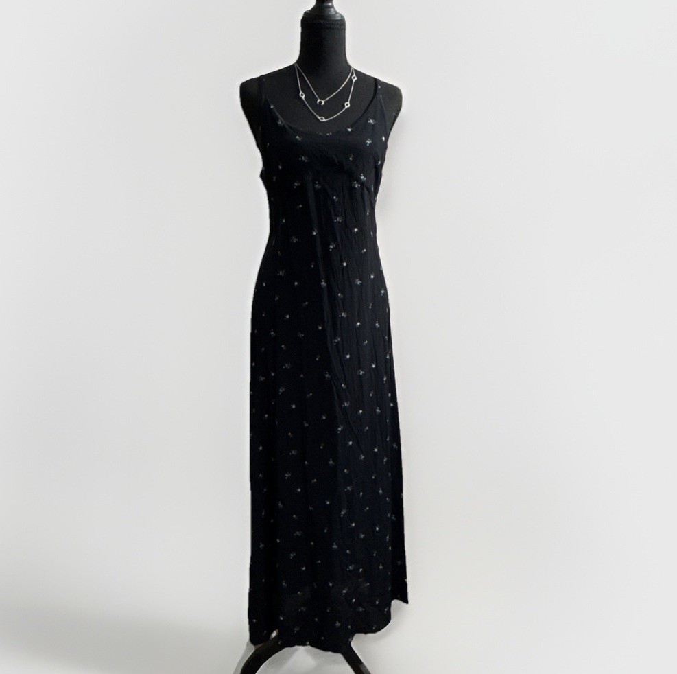 GAP Slip dress spaghetti strap sun Dress Black Small Flower Y2K cami cut Size 10