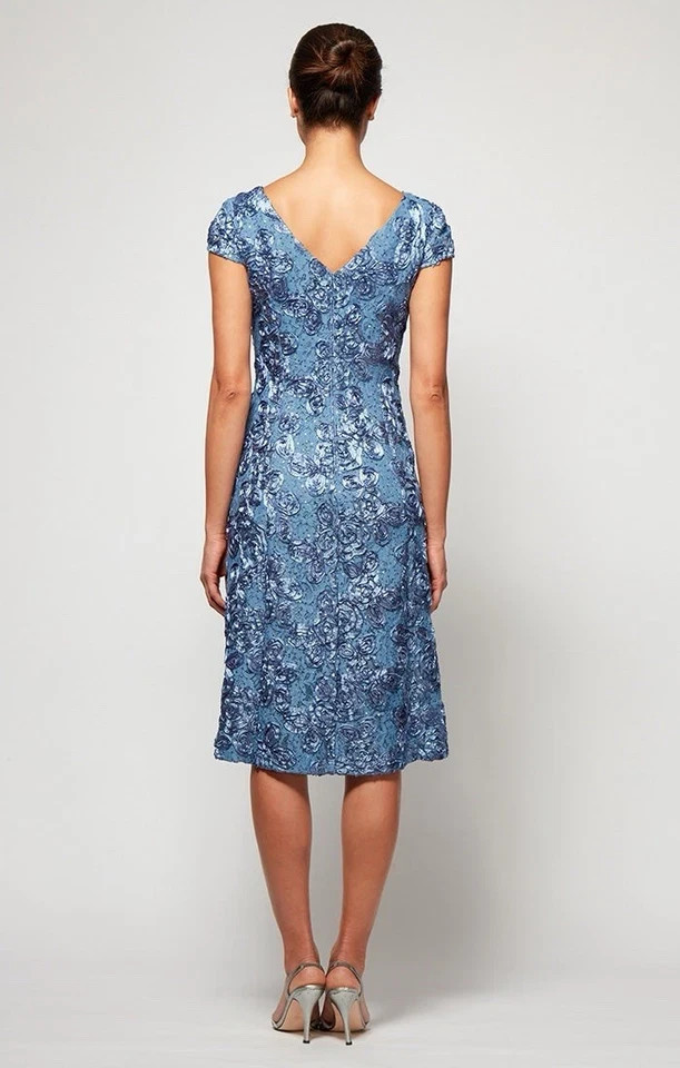 Alex Evenings Periwinkle Blue Sequin Rosette Cocktail Dress Size 14W $219