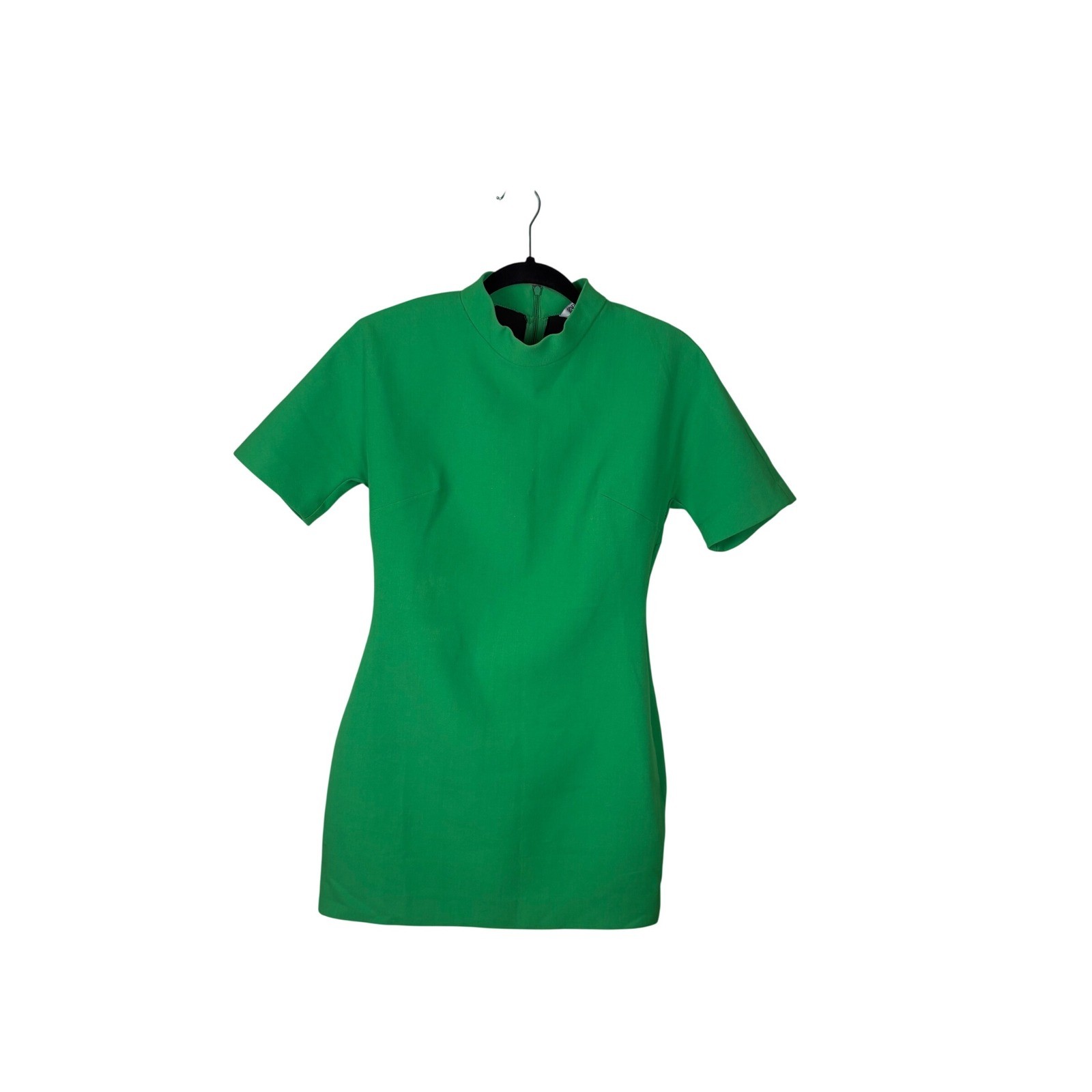 Zara Green Mock Neck Short Sleeve Textured Mini Shift Dress Small