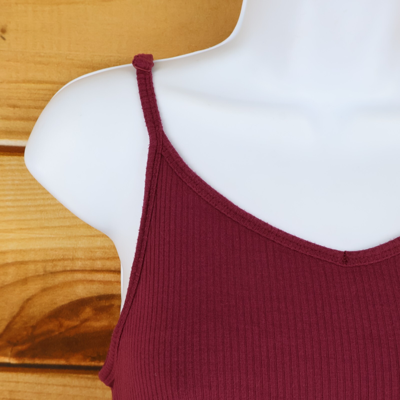 Mossimo Ribbed Sundress Womens Sz XS Maroon Adjustable Straps Stretch Loose Fit
