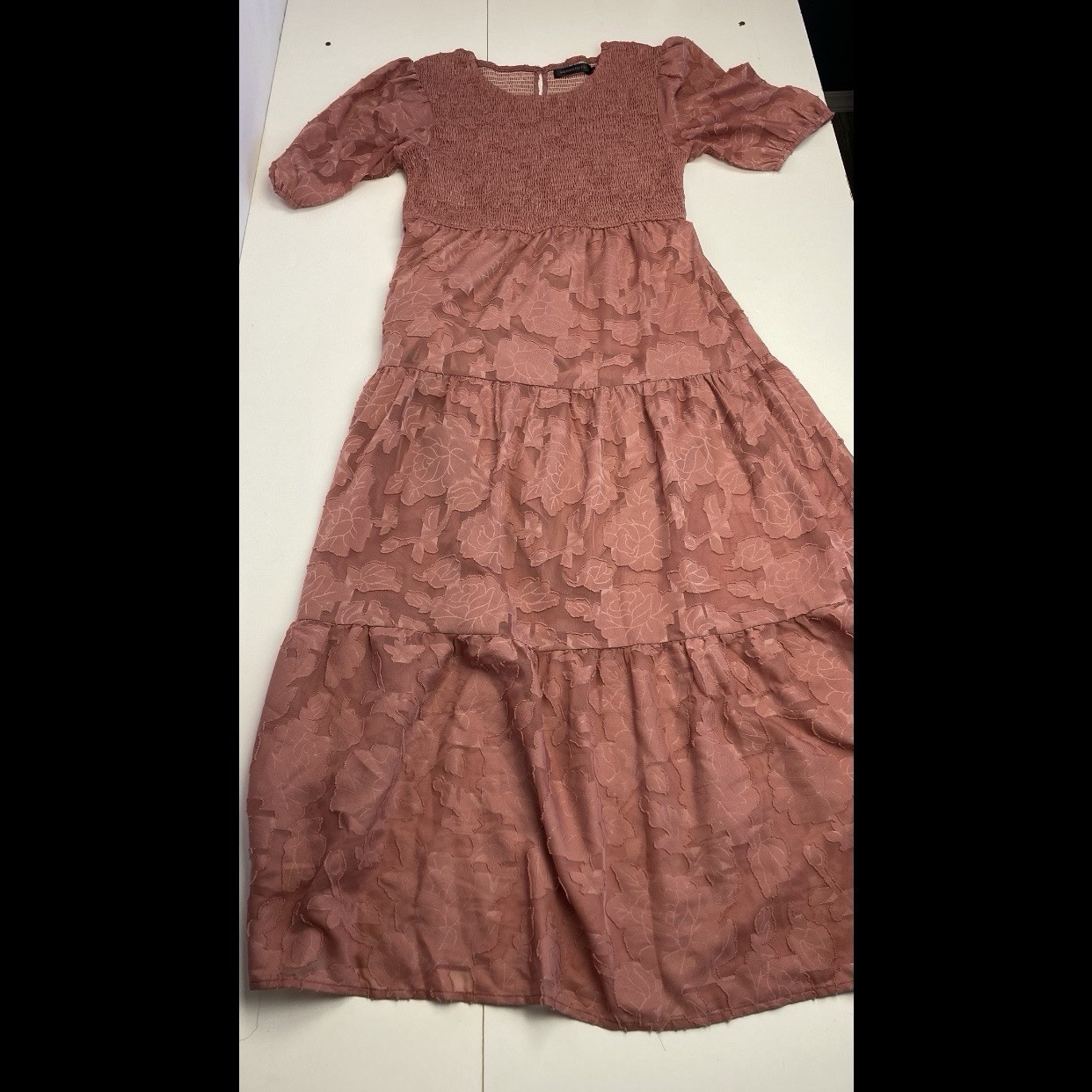 Merokeety Womans L Large Dusty Rose Smocked Tiered Long Dress