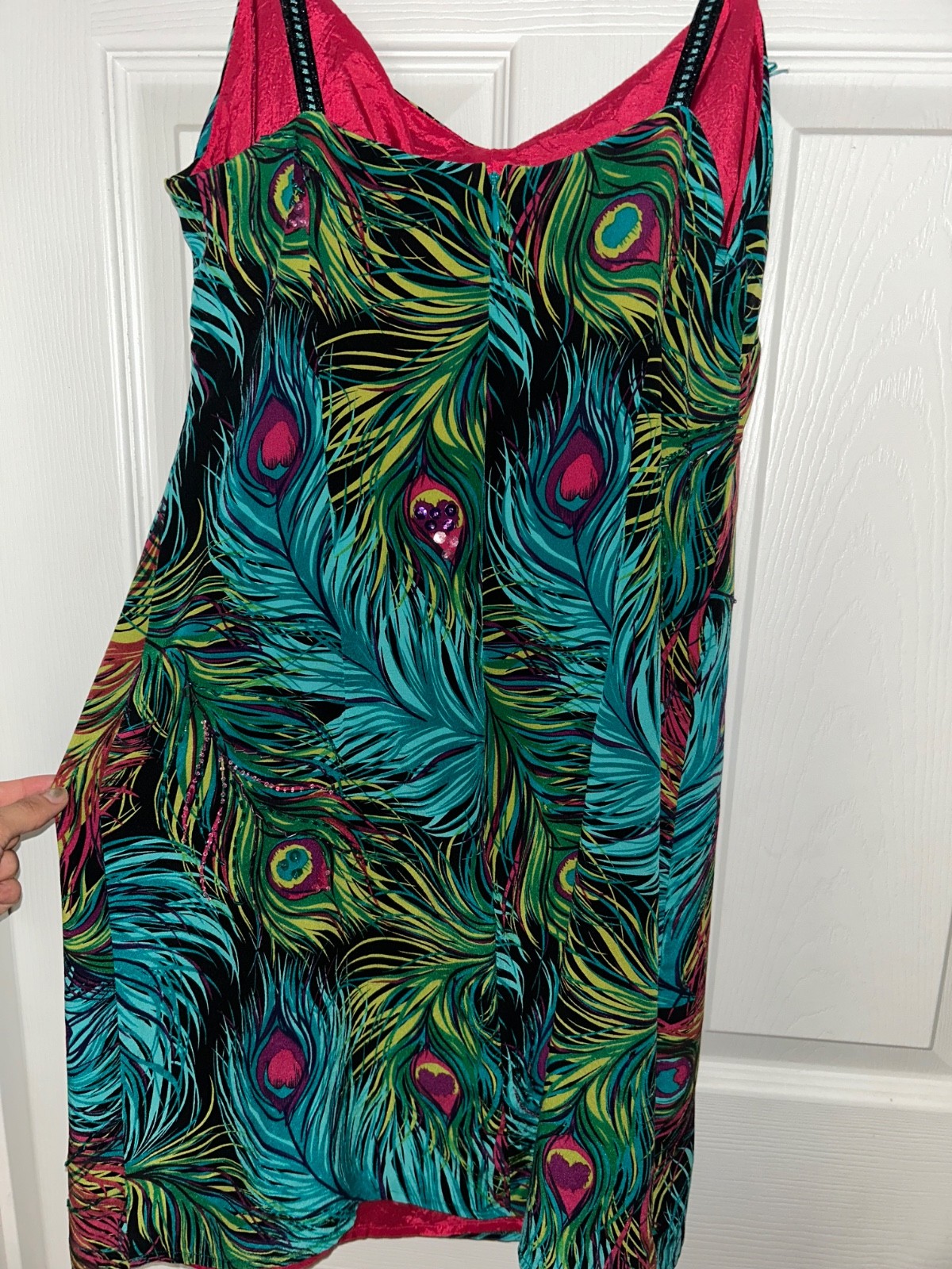Vintage Nanette Lepore Silk Peacock Feather Beaded Slip Dress Y2K Size 4