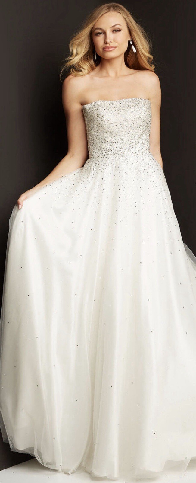 Jovani Strapless White Beaded Crystal Ball Bridal Gown Corset Dress Size 10