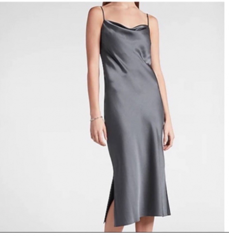 Express Satin Cowl Neck Slip Midi/maxi Dress In Gray XL New with Tags sexy