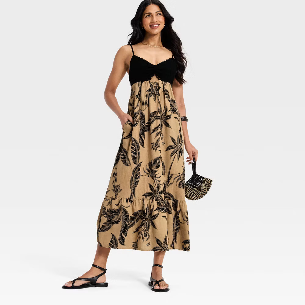 Women Beaded Strap Printed Maxi Dress – A New Day Black L