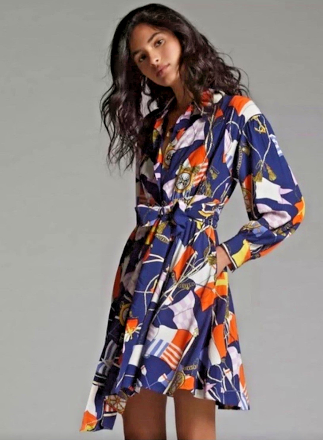 Anthropologie Maeve Mini Shirtdress in Navy Flag Sail Preppy Nautical Dress Sz S