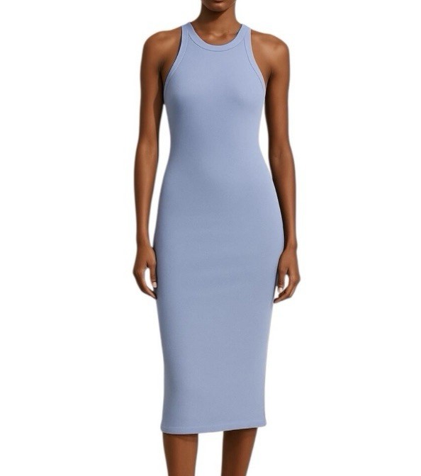 Zara Periwinkle Blue Ribbed Stretch Bodycon Contour Midi Tank Dress, NWT Sz M