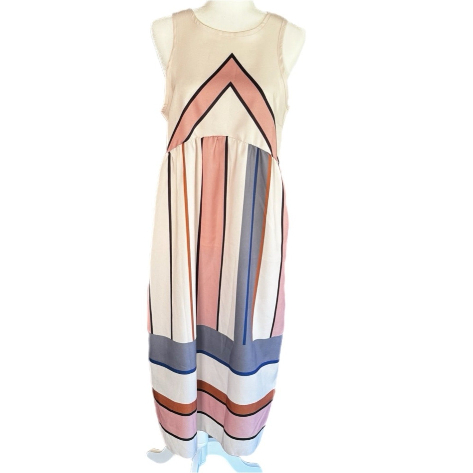 Sleeveless Striped Maxi Dress in Cream and Pink Sz M