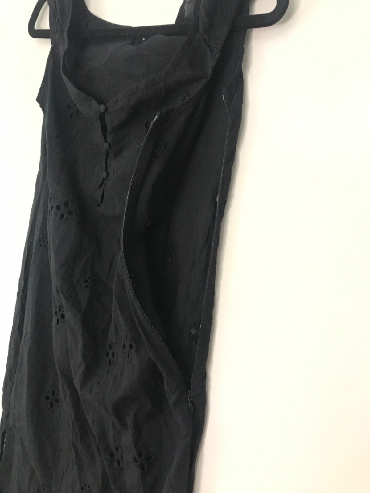 COMMENSE Black 100% Cotton Embroidered Maxi Dress Scoop Neck Cap Sleeve -M-NEW