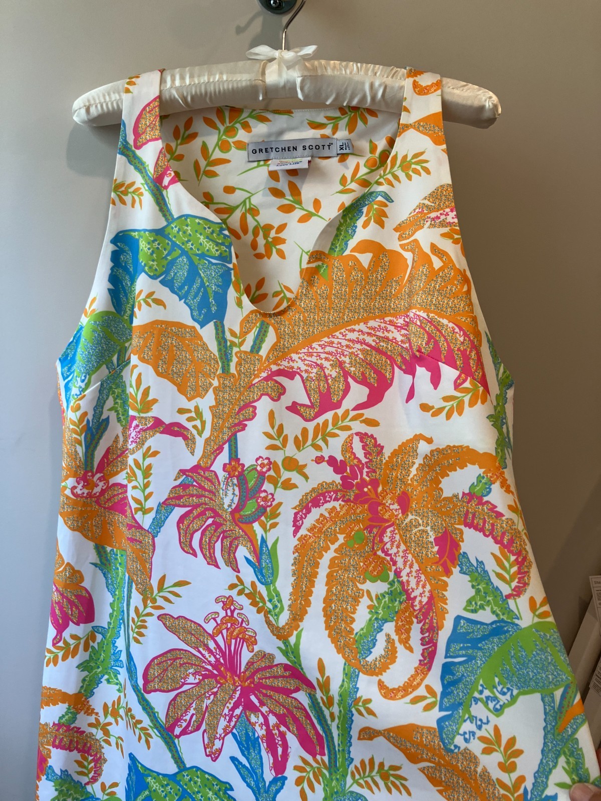 Gretchen Scott Sleveless DRESS White with Bright Color, Resort, Preppy size XL