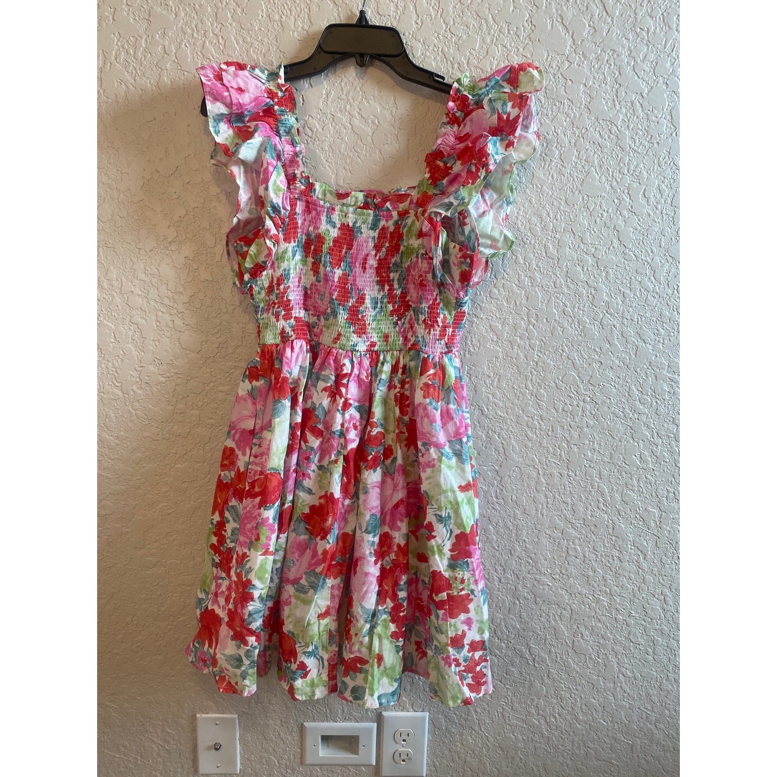 Entro Floral Smocked Mini Lined Dress w/ Pockets Size Small