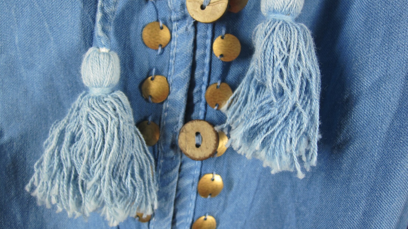 Mile Gabrielle Dress Womens 1X Chambray Maxi Tiered Studded Tassels Western Boho