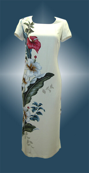 Hawaiian Iolani Cream Tropical Flower Ladies Sleeve Tank Long Dress-S,M,2XL,3XL
