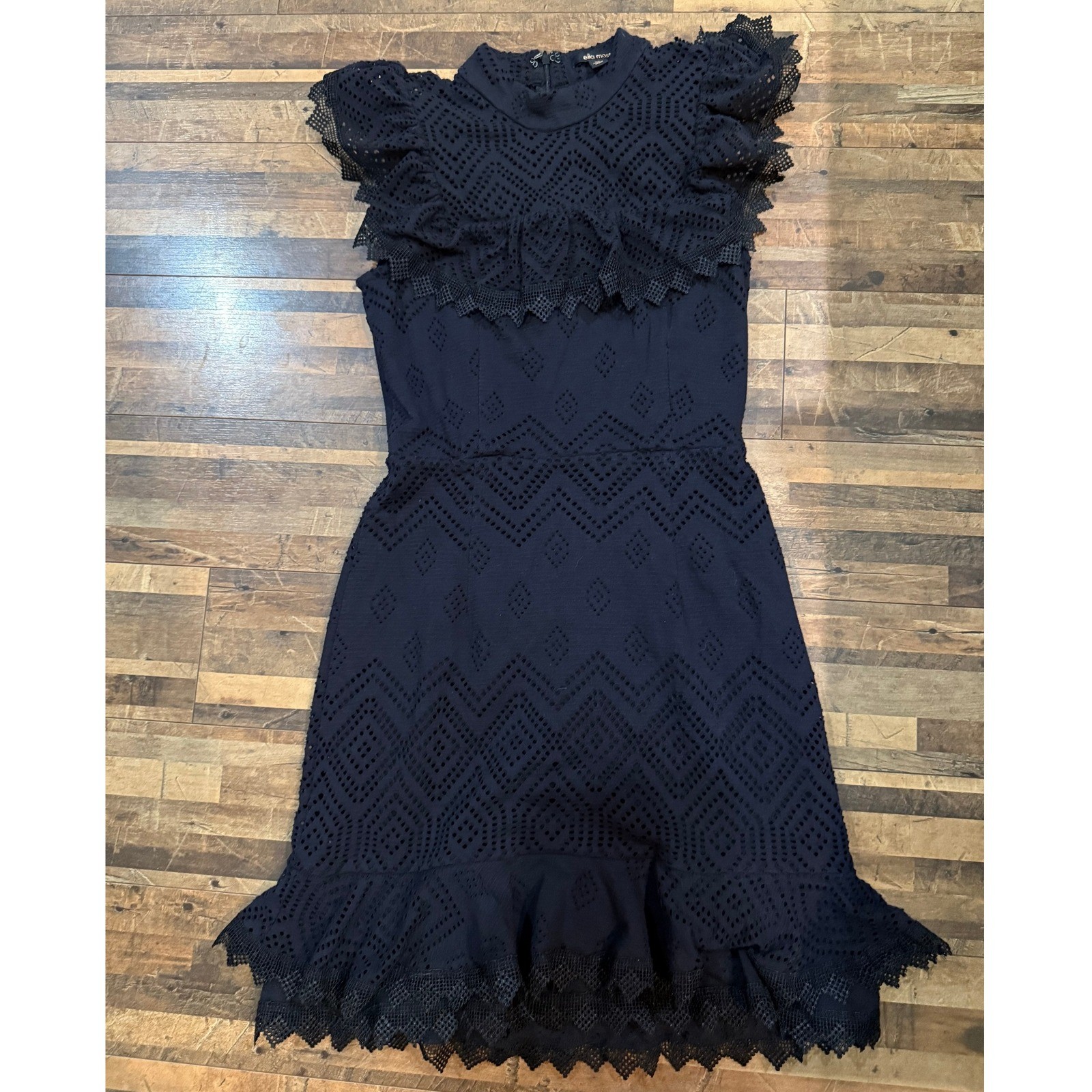 Ella Moss Womens Eyelet Ruffle Dress Party Cocktail Lined Black XS Sleeveless