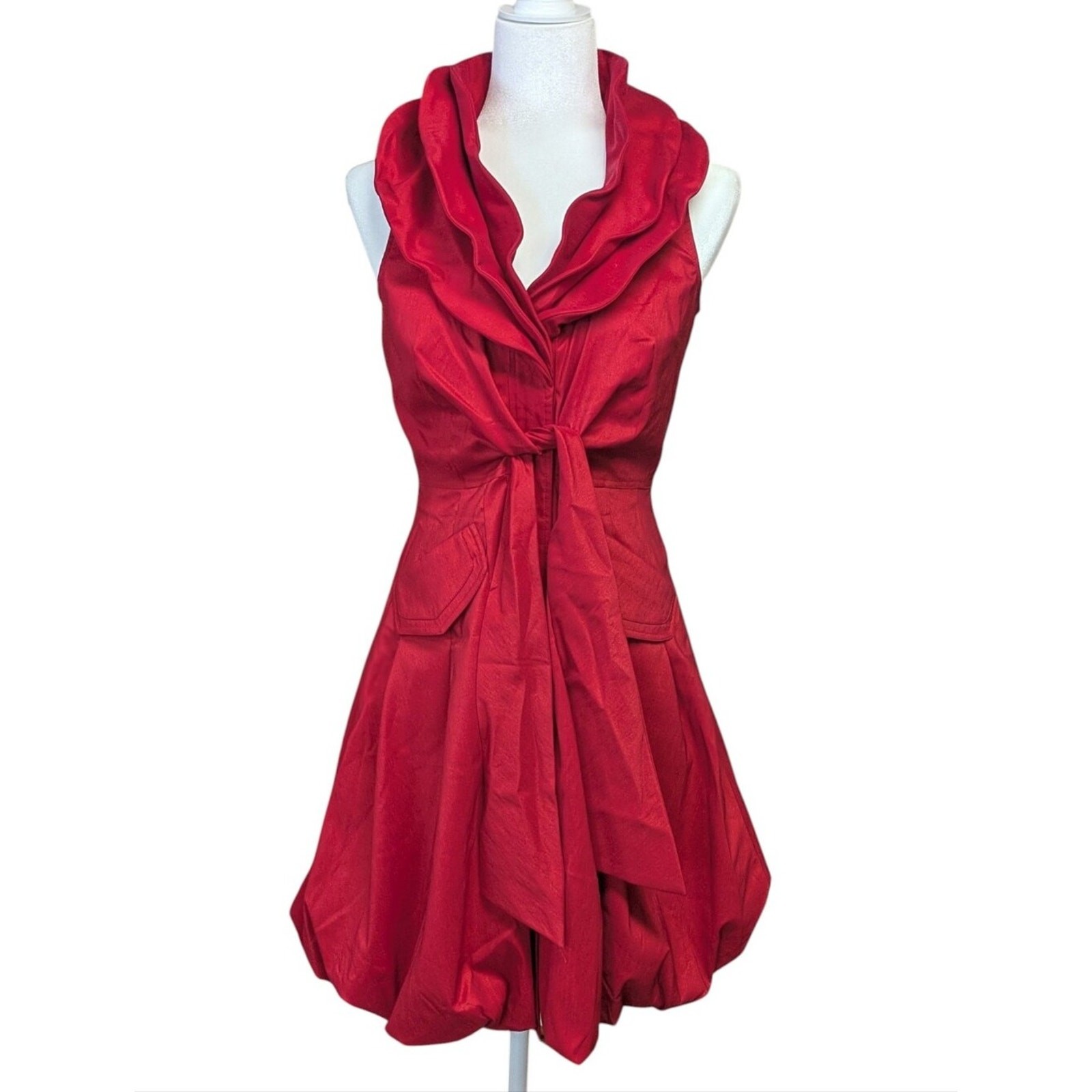 Samuel Dong Red Sleeveless Bubble Skirt Wired Collar Dress Size XS