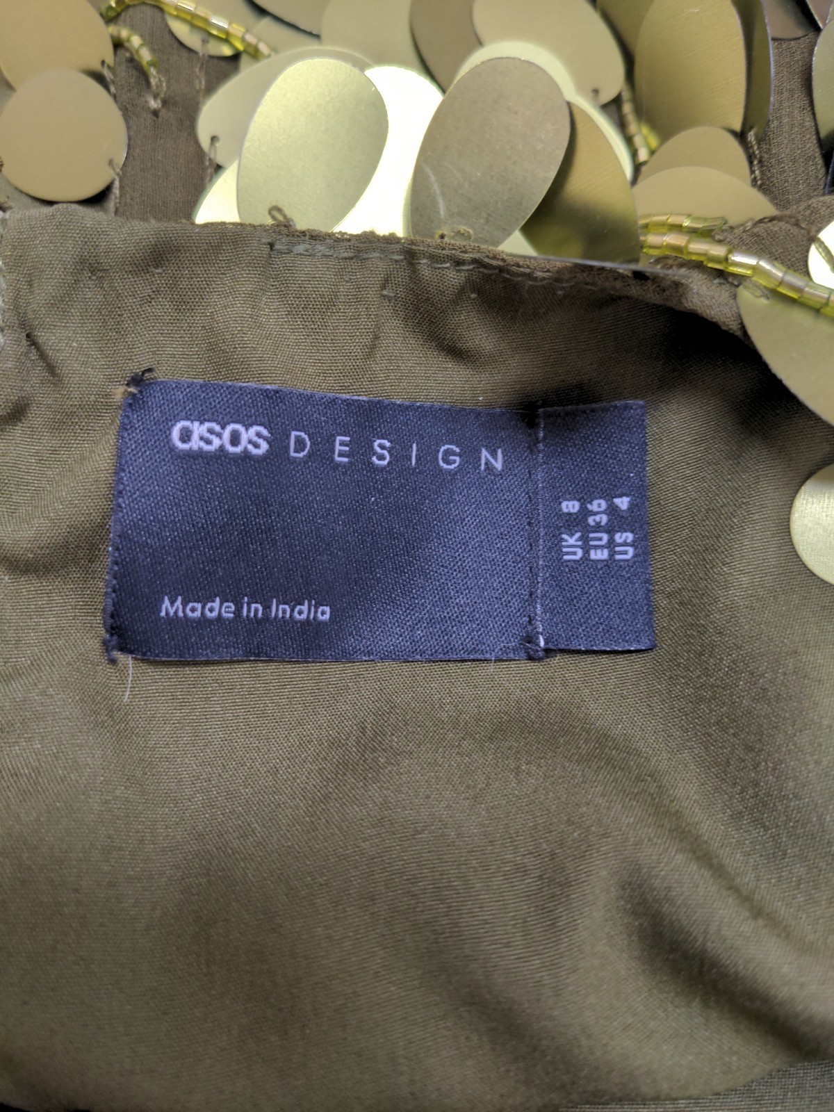 New ASOS Design Dropped Slouchy Waist Embellished Mini Dress In Green Sz 4