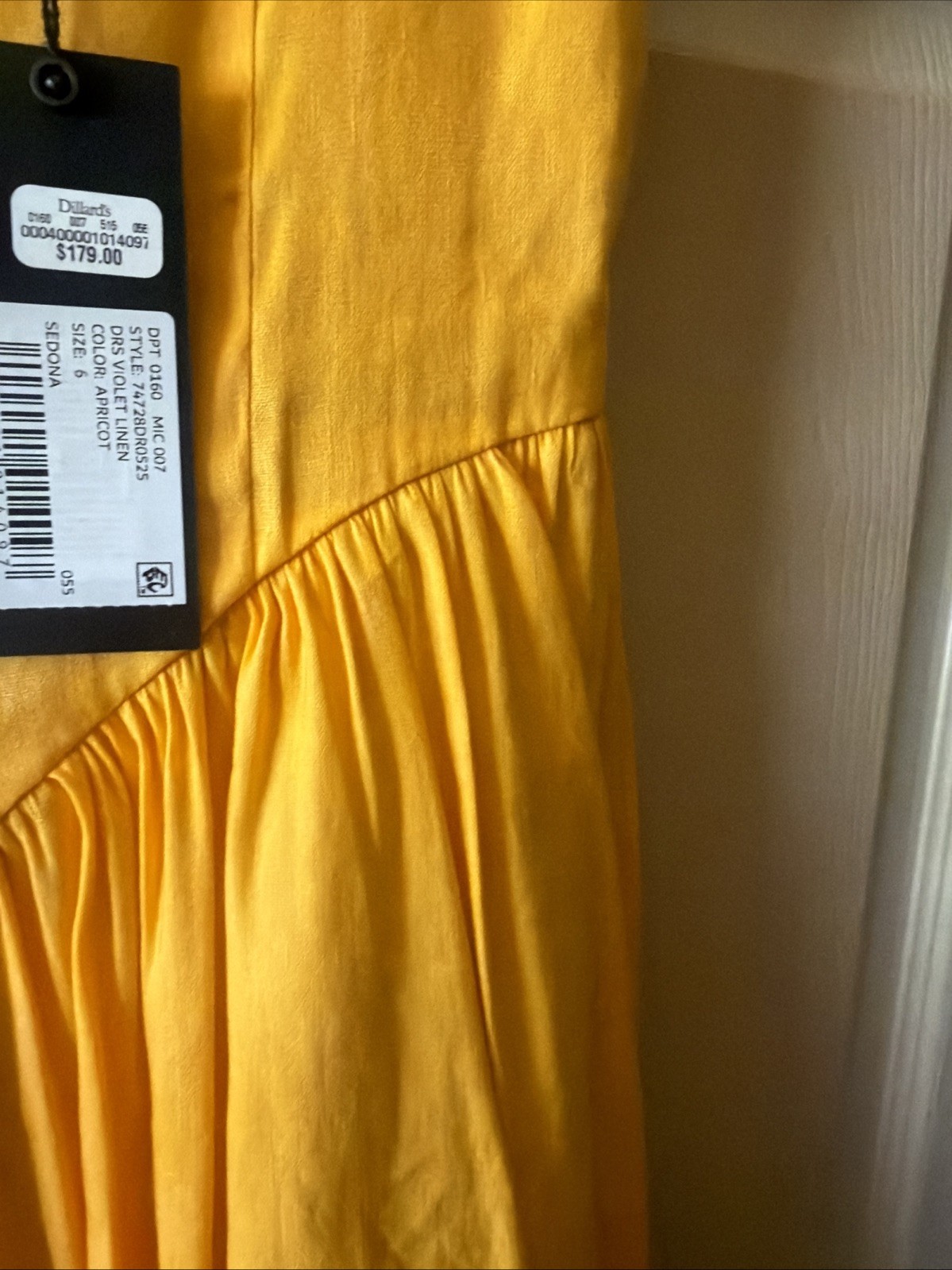By Gianni Bini Mustard Color Short Sleeve Linen Dress With Bubble Hem