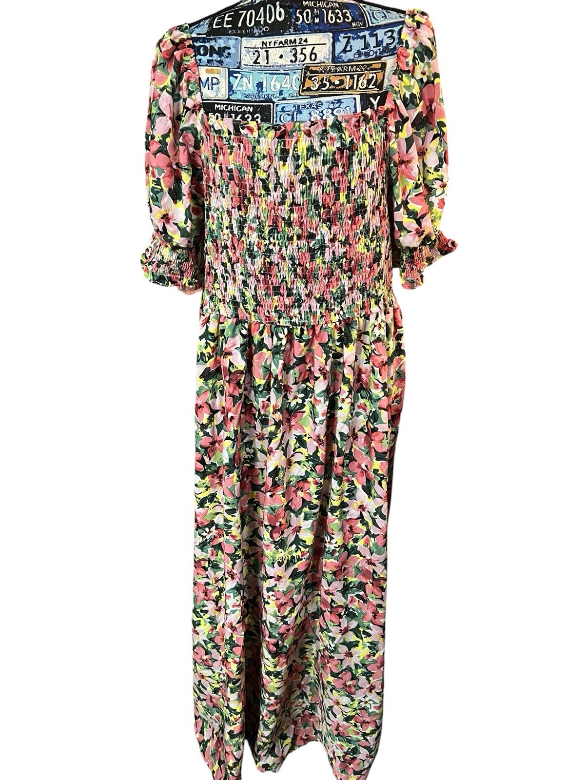 Multi Pink Floral Maxi Cap Sleeve Babydoll Modest Flowy Dress Sz 2x/3x READ