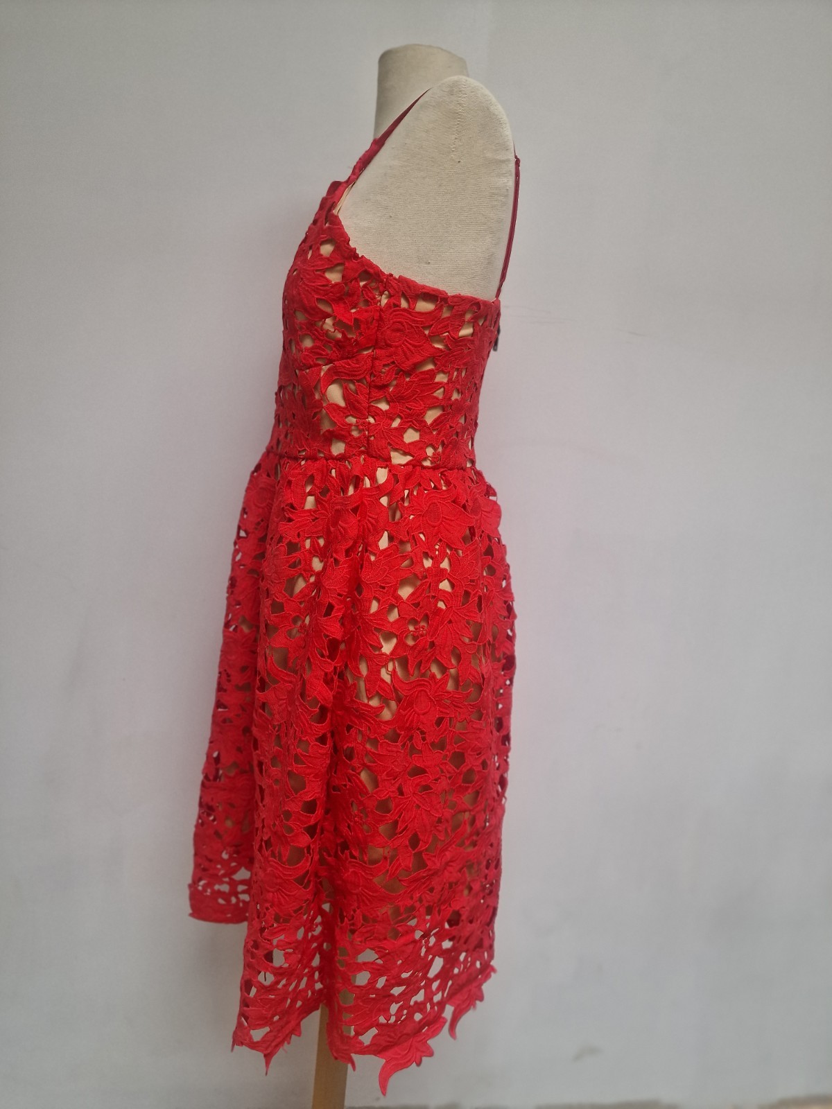 Stunning Red Lace Vero Moda Knee Length Dress Wedding Occasion Size 12