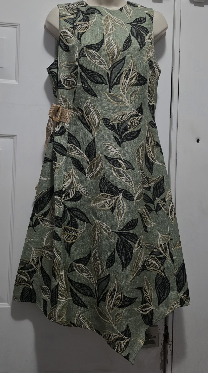 Shelby & Palmer Leaf Print Sleeveless A-Line Belted Zip Dress, Size 6