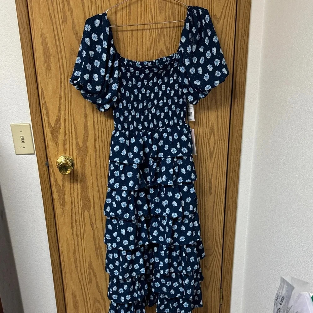 NWT Crystal Doll Blue and White Floral Midi Dress