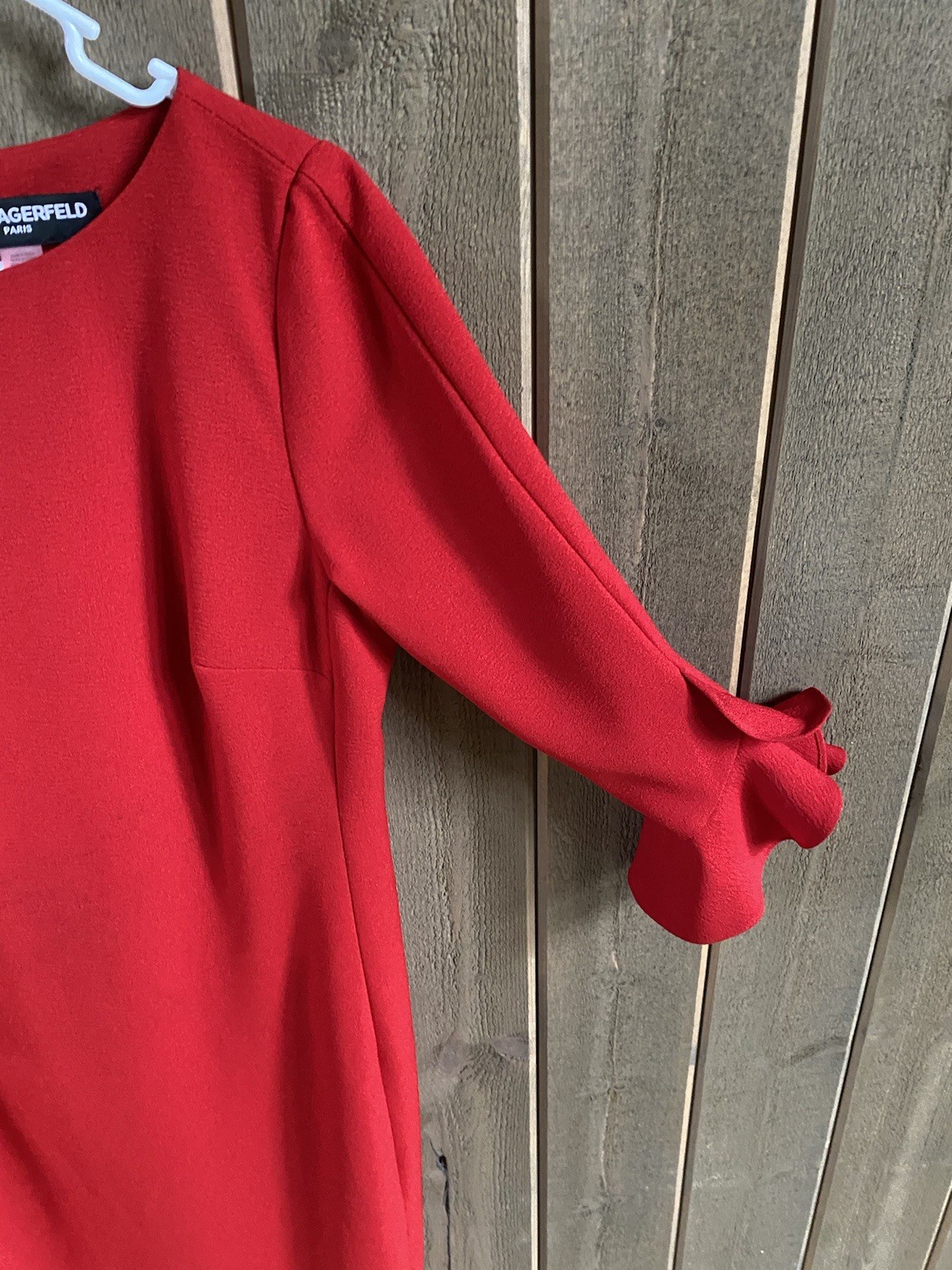 Karl Lagerfeld Red Sheath Dress 3/4 Ruffle Sleeve Size 10