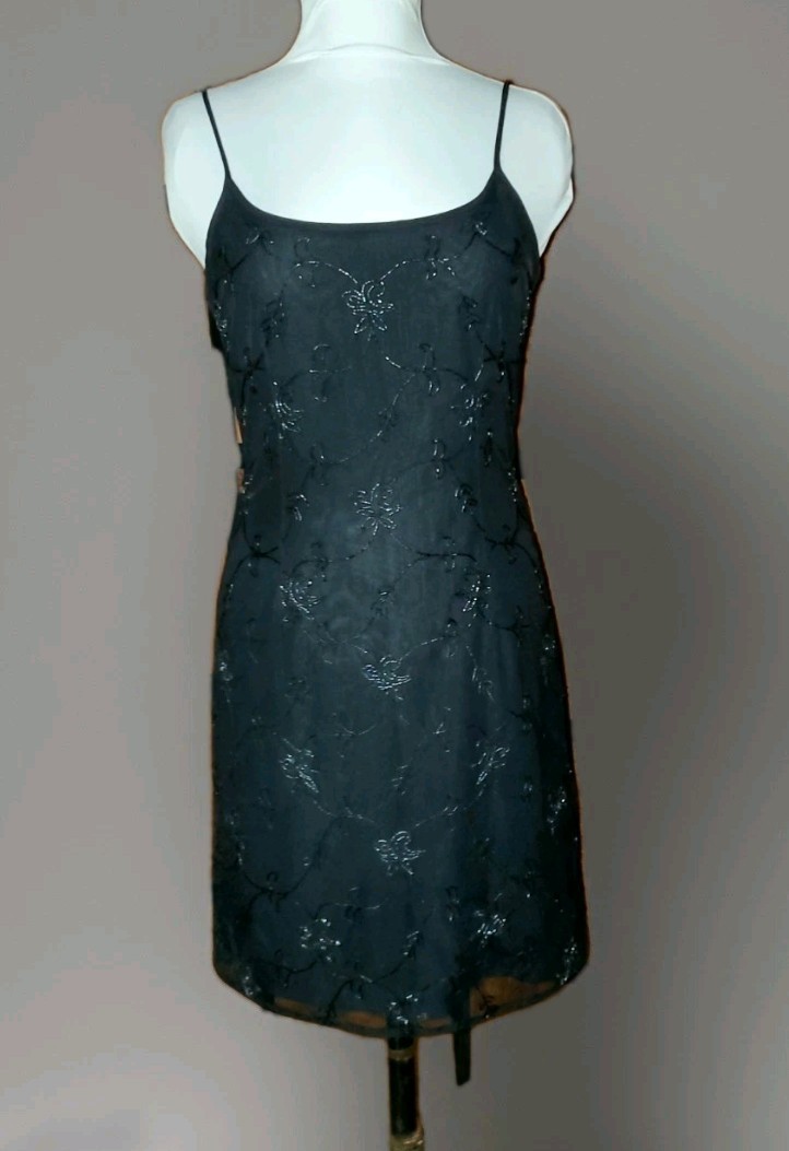 Vintage Giorgio Armani Beaded Black Cocktail Slip Dress Made in Italy 42 US 6