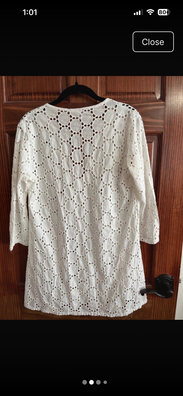 Jordan Taylor White Lace Crochet V-Neck Shift Dress 3/4 Sleeve Short L