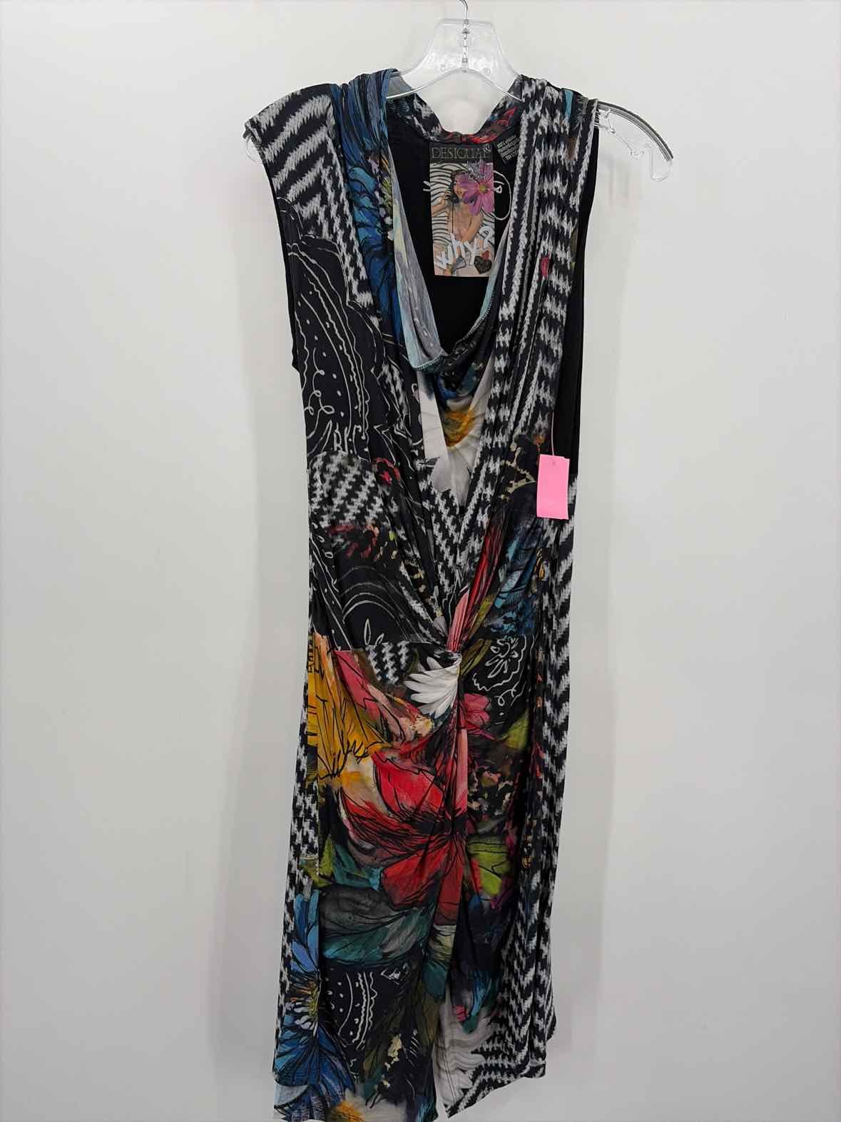 Pre-Owned Desigual Black Size XL Knee Length Short Sleeve Dress