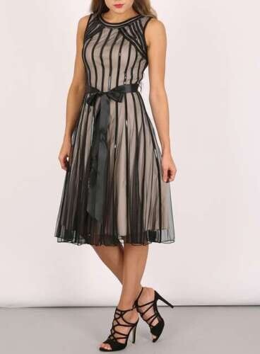 Izabel London Striped Dress Beige And Black UK 10 LF7 KK 07