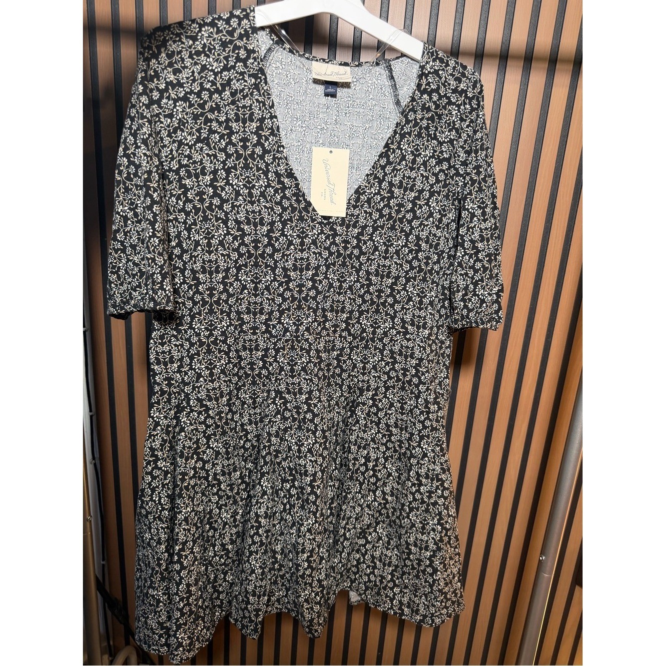 Universal Thread Black Floral V-Neck Tiered Midi Dress