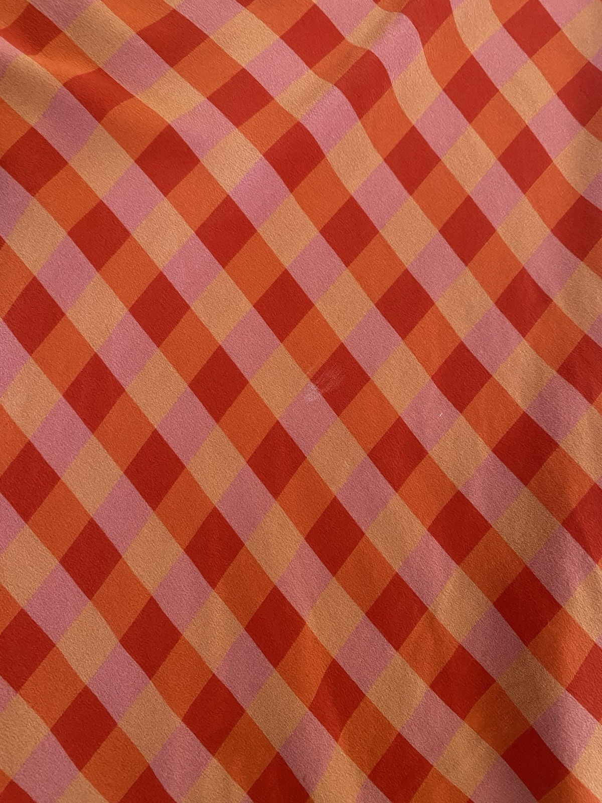 LHD 100% Silk Orange Pink Gingham Halter Mini Dress Open Back Size 4
