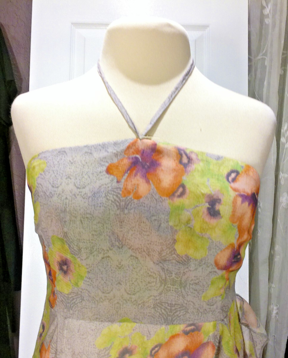 Midi Dress Dazy Floral Print Sheer Lined Strapless Bow Midi Sundress Preppy XL