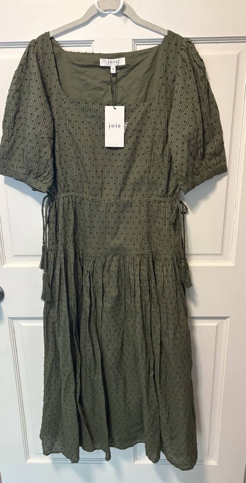 NWT Joie Nashua Olive Green Dot Tie Cotton Midi Women’s Dress L Large New