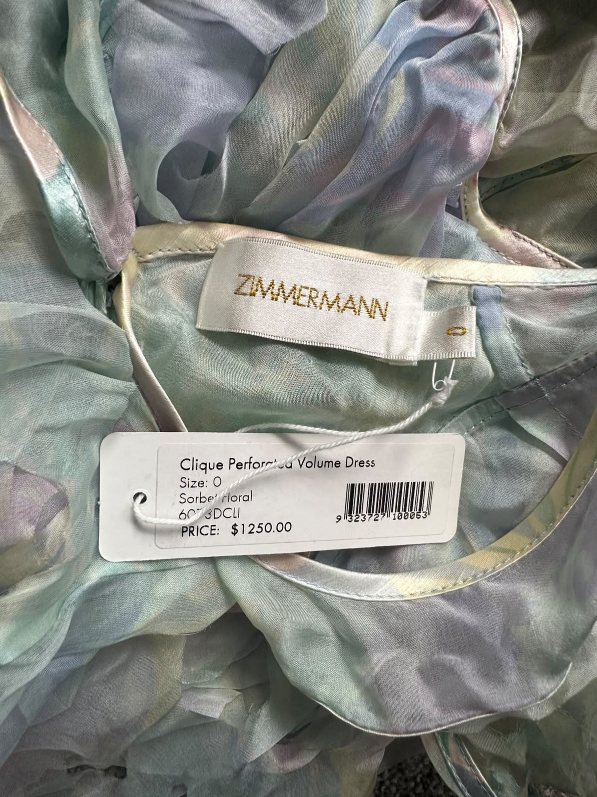 Zimmermann Clique Perforated Volume Silk Dress Sz 0