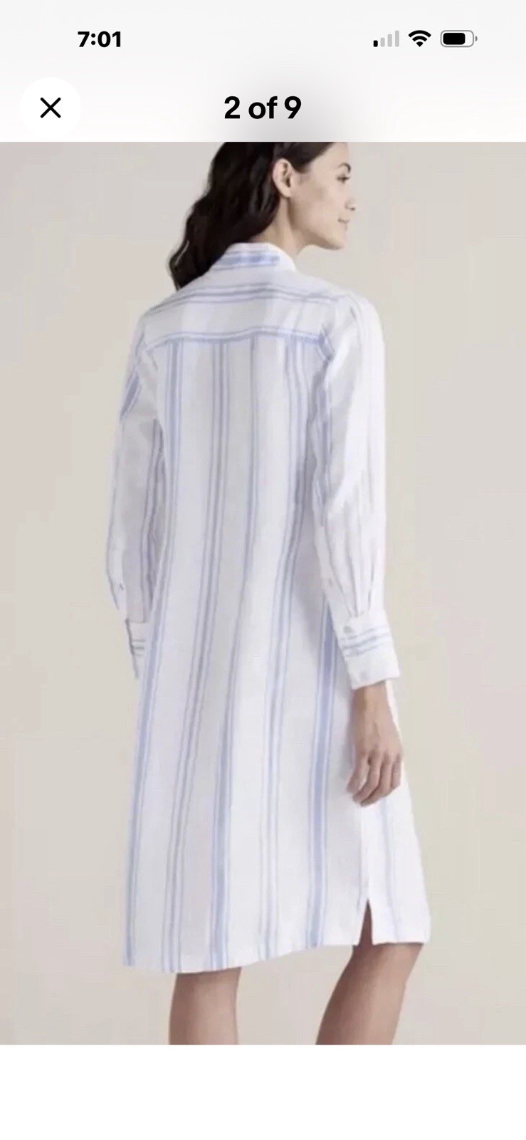 Soft Surroundings Blue White Striped Linen Shirt Dress V-Neck Pockets 1X