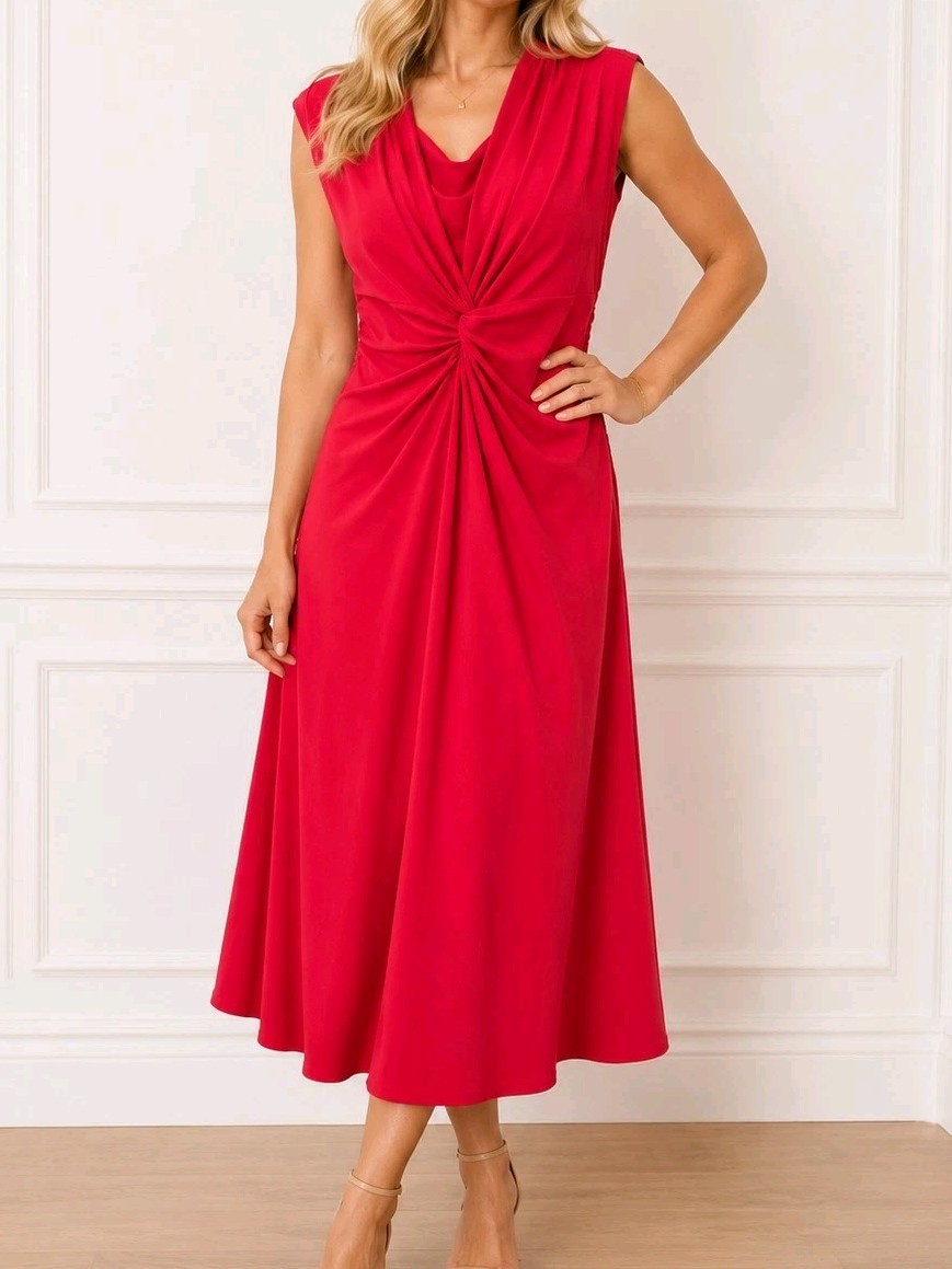 Chaps Pink Fit & Flare Sleeveless Midi Dress Size XL Scoop Twisted Waist Flowy