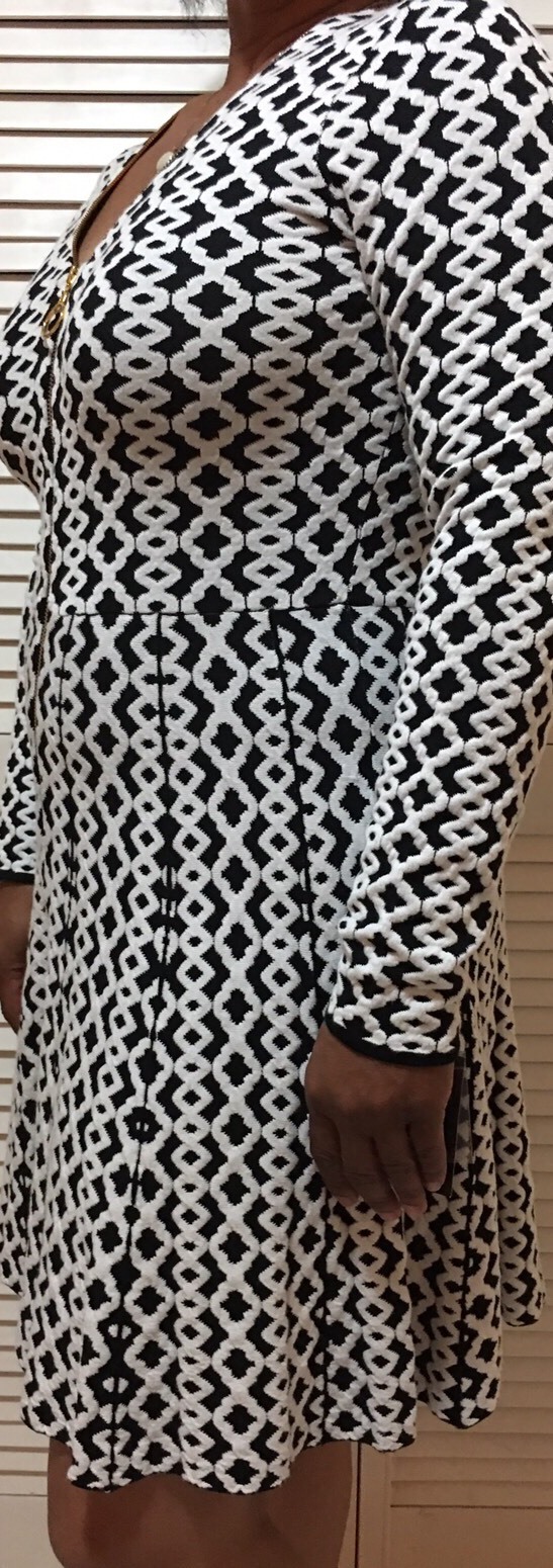 INC International Concepts Printed Zipper Front Sweater Dress Black XS,S,M