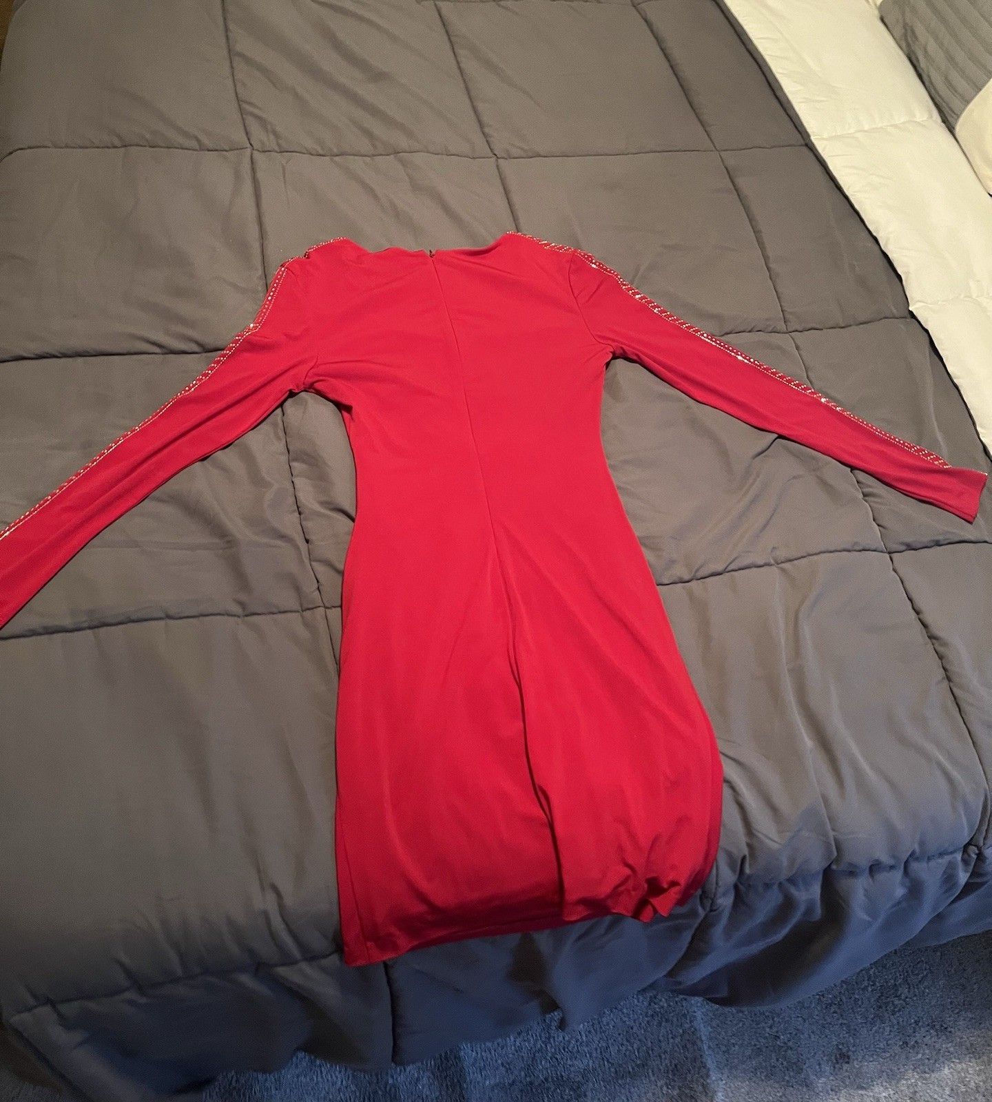 Guess Womens Size 4 Red Long Sleeve Bodycon Dress Studded Rhinestone